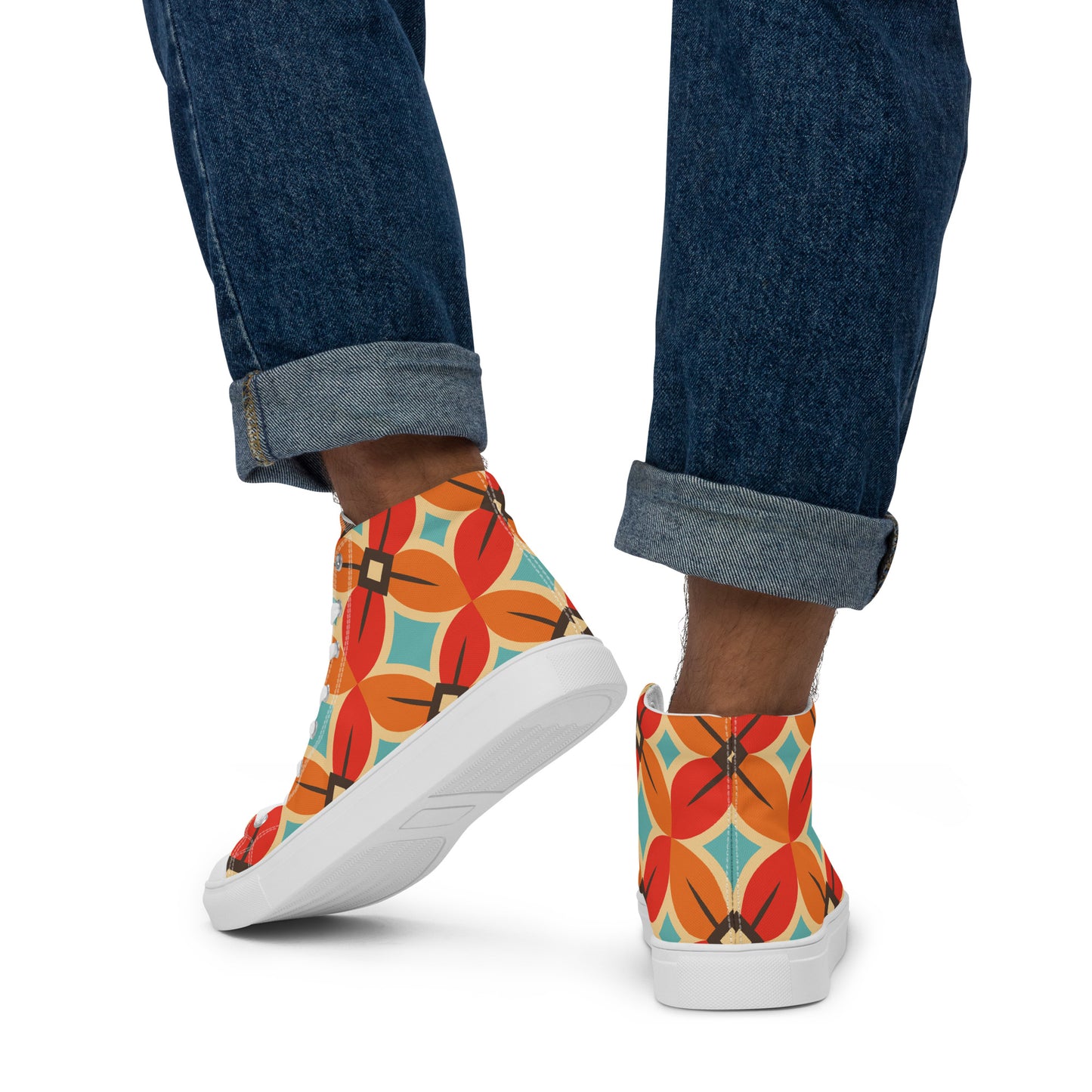 Retro Flower - Sustainably Made Men’s high top canvas shoes