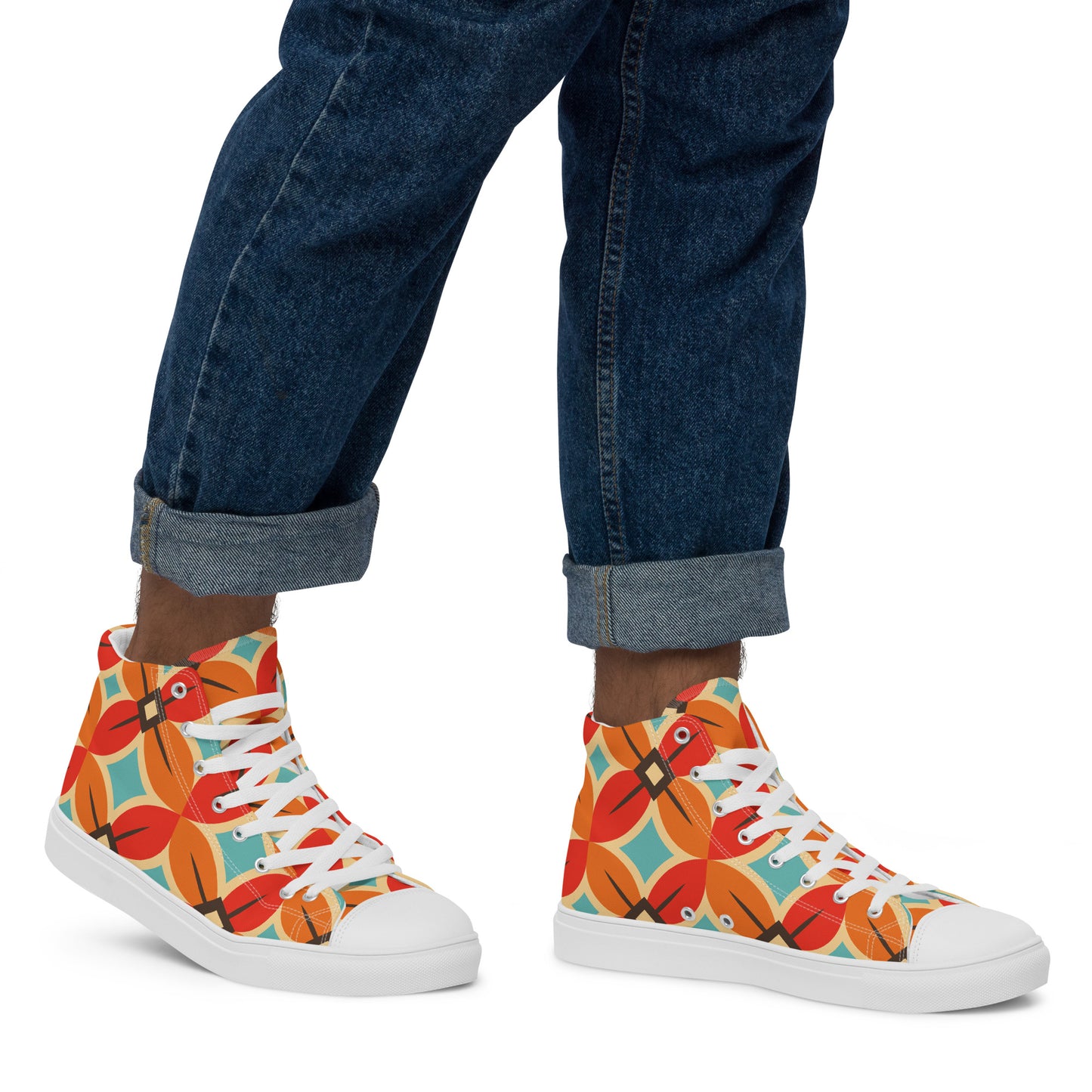 Retro Flower - Sustainably Made Men’s high top canvas shoes