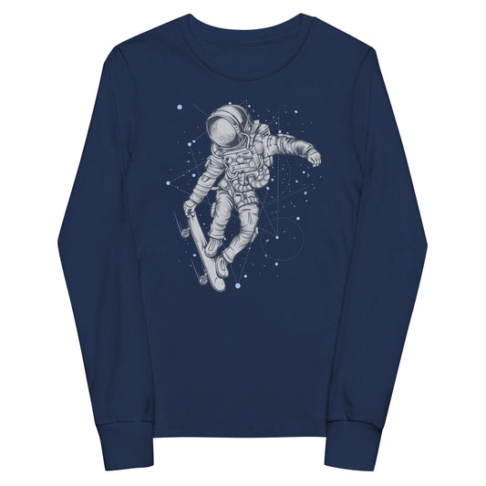 Skateboarding Astronaut - Sustainably Made Kids Long Sleeve T-shirt